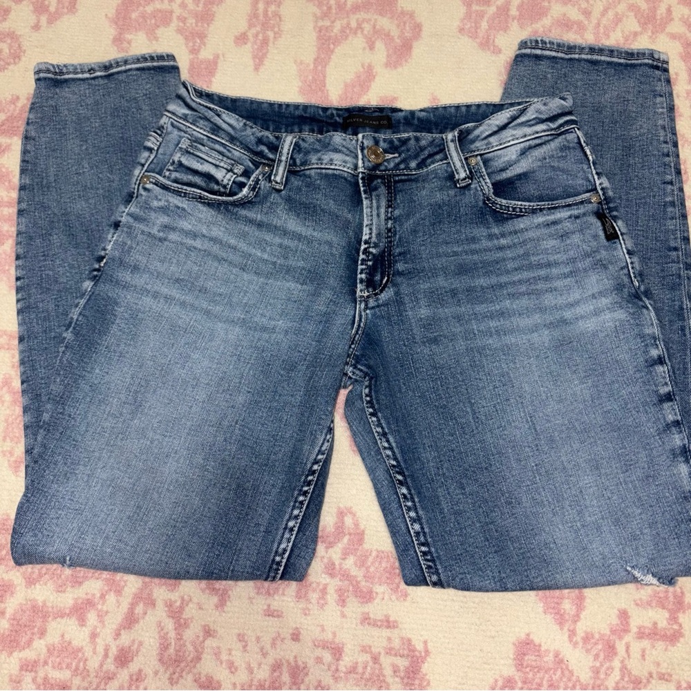 Silver Jeans Distressed Mid-Rise Boyfriend Blue Jeans Women’s 30W 29L - Picture 13 of 15